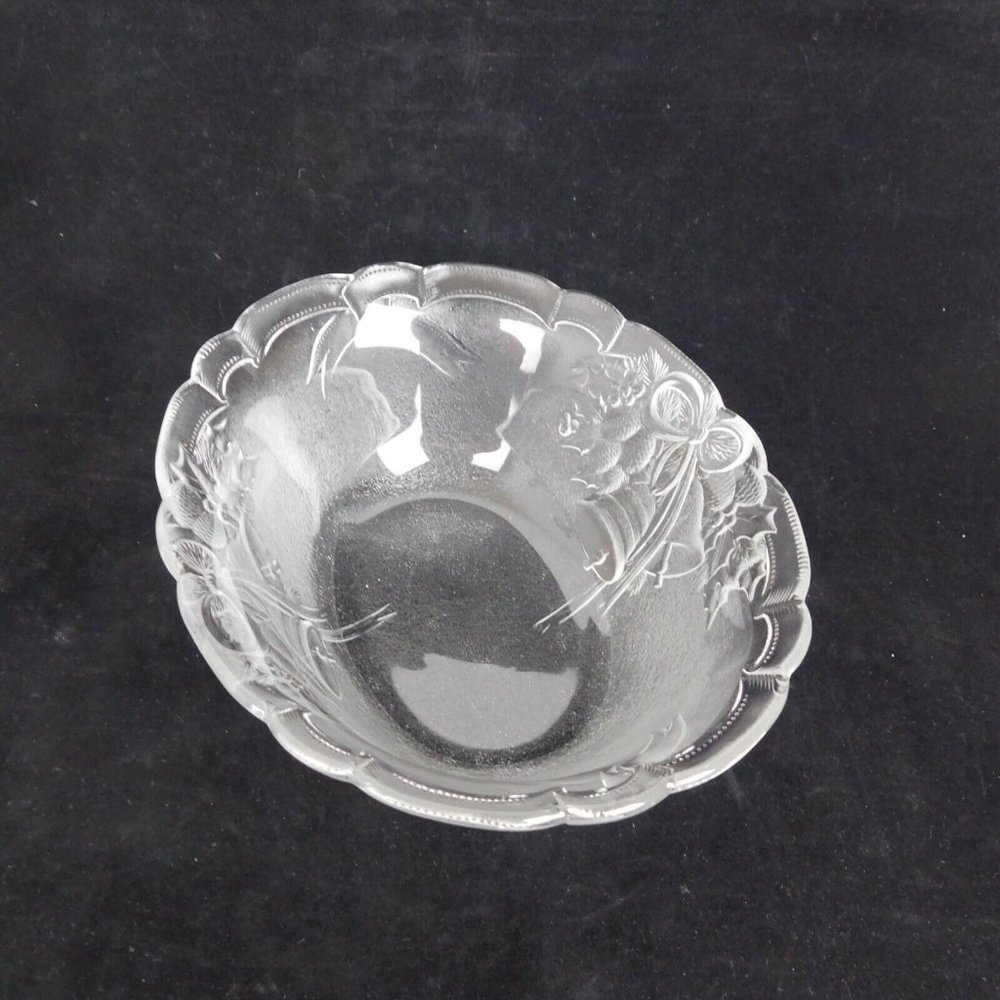 Mikasa Serving Bowl Festive Bells Embossed Oval Frosted Glass Scrolled Edge - Picture 8 of 8